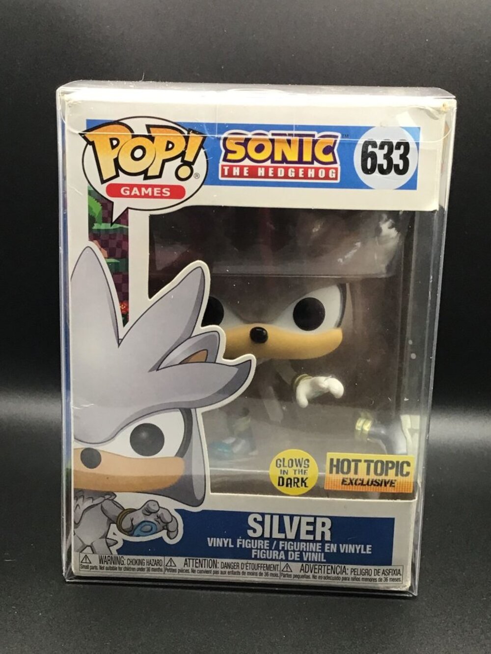 Funko Pop! Sonic Silver Hot Topic #633 Glows In Dark w/ Pop Protector Broken Leg